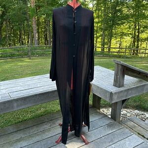 NWT Neru Style Floor Length Car Wash Hem Black Rayon Shirt $148